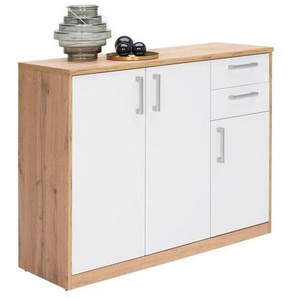 Xora Kommode, Weiß, Eiche Wotan, Holzwerkstoff, 3 Fächer, 2 Schubladen, 106x84x36 cm, Beimöbel erhältlich, Wohnzimmer, Kommoden & Sideboards, Kommoden