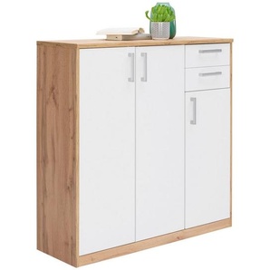 Xora Kommode, Weiß, Eiche Wotan, Holzwerkstoff, 5 Fächer, 2 Schubladen, 106x110x36 cm, Beimöbel erhältlich, Garderobe, Garderoben Kommoden