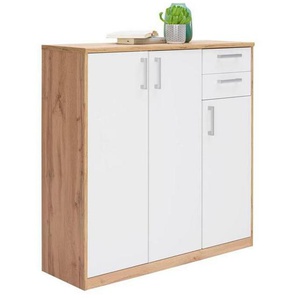 Xora Kommode, Weiß, Eiche Wotan, Holzwerkstoff, 5 Fächer, 2 Schubladen, 106x110x36 cm, Beimöbel erhältlich, Wohnzimmer, Kommoden & Sideboards,