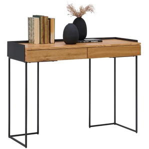 Xora Konsolentisch, Natur, Schwarz, Holz, Metall, Holzwerkstoff, Eiche, furniert, 2 Schubladen, Flachrohr, 40x77x100 cm, Wohnzimmer, Wohnzimmertische,