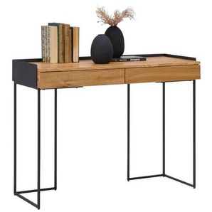 Xora Konsolentisch, Natur, Schwarz, Holz, Metall, Holzwerkstoff, Eiche, furniert, 2 Schubladen, Flachrohr, 40x77x100 cm, Wohnzimmer, Wohnzimmertische,