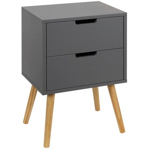 Xora Nachtschrank, Grau, Natur, Holz, Holzwerkstoff, Kiefer, massiv, 2 Schubladen, 40x60x30 cm, Schlafzimmer, Nachttische