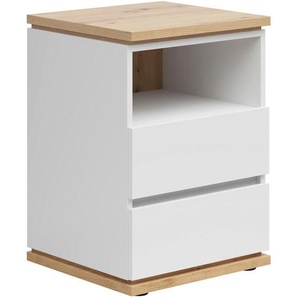 Xora Nachtschrank, Weiß, Eiche Artisan, Holzwerkstoff, 2 Schubladen, 45x63x42 cm, FSC Mix, Typenauswahl, Schlafzimmer, Nachttische