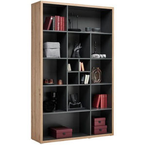 Xora Regal, Anthrazit, Eiche Artisan, Holzwerkstoff, 12 Fächer, 123.6x199.8x36.6 cm, stehend, Wohnzimmer, Regale, Bücherregale
