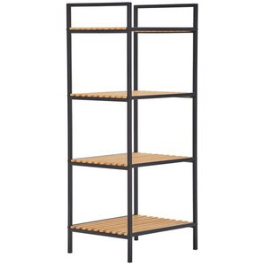 Xora Regal, Braun, Natur, Schwarz, Metall, Naturmaterialien, 4 Fächer, 39x95x32.5 cm, Typenauswahl, stehend, in verschiedenen Größen erhältlich,