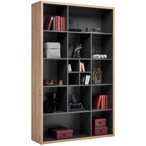 Xora Regal, Anthrazit, Eiche Artisan, Holzwerkstoff, 12 Fächer, 123.6x199.8x36.6 cm, stehend, Wohnzimmer, Regale, Bücherregale