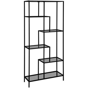 Xora Regal, Grau, Schwarz, Glas, 6 Fächer, 80x180x30 cm, stehend, in verschiedenen Größen erhältlich, Wohnzimmer, Regale, Bücherregale