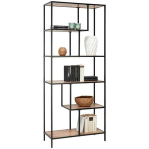 Xora Regal, Schwarz, Eiche, Holzwerkstoff, 5 Fächer, 77x185x33 cm, stehend, in verschiedenen Größen erhältlich, Wohnzimmer, Regale, Bücherregale