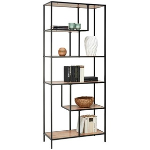 Xora Regal, Schwarz, Eiche, Holzwerkstoff, 5 Fächer, 77x185x33 cm, stehend, in verschiedenen Größen erhältlich, Wohnzimmer, Regale, Bücherregale
