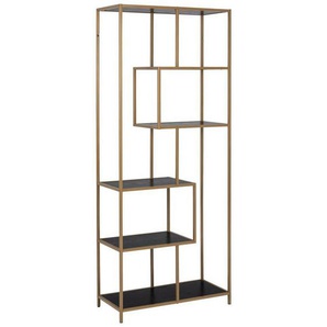 Xora Regal, Schwarz, Gold, Holzwerkstoff, Holzoptik, 4 Fächer, 77x185x35 cm, Reach, Wohnzimmer, Regale, Bücherregale