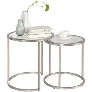 Xora Satztisch, Silber, Metall, Glas, 2-teilig, rund, Flachrohr, 41x46x46 cm, Wohnzimmer, Wohnzimmertische, Beistelltische