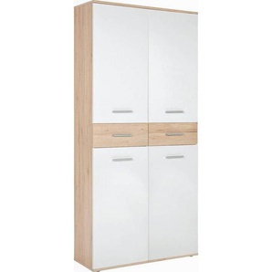 Xora Schuhschrank, Weiß, Eiche, Kunststoff, 8 Fächer, 2 Schubladen, 90x195x35 cm, Made in EU, Beimöbel erhältlich, Garderobe, Schuhaufbewahrung,