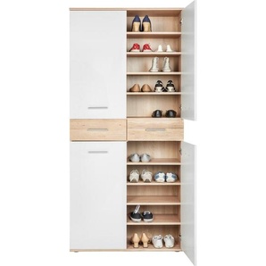 Xora Schuhschrank, Weiß, Eiche, Kunststoff, 8 Fächer, 2 Schubladen, 90x195x35 cm, Made in EU, Beimöbel erhältlich, Garderobe, Schuhaufbewahrung,