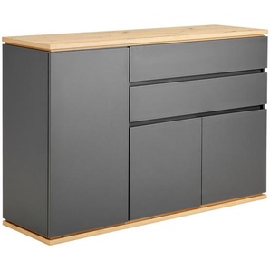 Xora Sideboard, Graphit, Eiche Artisan, Holzwerkstoff, 3 Fächer, 2 Schubladen, 139x93x42 cm, Typenauswahl, Beimöbel erhältlich, stehend, Wohnzimmer,