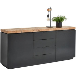 Xora Sideboard, Schwarz, Eiche Artisan, Metall, 2 Fächer, 4 Schubladen, 180x80x40 cm, Bsci, stehend, Wohnzimmer, Kommoden & Sideboards, Sideboards