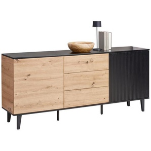 Xora Sideboard, Schwarz, Eiche Artisan, Metall, Holzwerkstoff, 2 Fächer, 3 Schubladen, 178x78x40 cm, Bsci, Beimöbel erhältlich, stehend, Schlafzimmer,