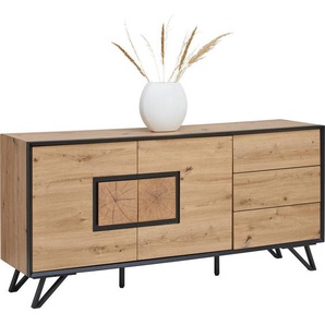 Xora Sideboard, Schwarz, Eiche, Metall, Holzwerkstoff, 2 Fächer, 3 Schubladen, 160x75x40 cm, Fsc, Beimöbel erhältlich, stehend, Schlafzimmer,