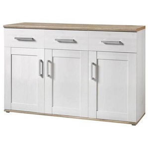 Xora Sideboard, Weiß, Lärche, Kunststoff, 3 Fächer, 3 Schubladen, 140x88x45 cm, Made in EU, Wohnzimmer, Kommoden & Sideboards, Sideboards