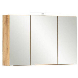 Xora Spiegelschrank , Eiche Wotan , Metall , 6 Fächer , 100x64x20 cm , Made in Germany , Badezimmer, Badezimmerspiegel, Spiegelschränke