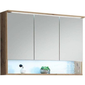 Xora Spiegelschrank, Eiche, Glas, 3 Fächer, 99x70x23 cm, Made in EU, Badezimmer, Badezimmerspiegel, Spiegelschränke