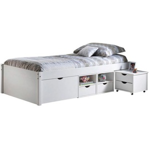 Xora Stauraumbett, Weiß, Holz, Kiefer, massiv, 3 Schubladen, 90x200 cm, Schlafzimmer, Betten, Einzelbetten