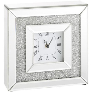 Xora Tischuhr, Silber, Glas, Holzwerkstoff, 25.5x25.5x7.5 cm, Dekoration, Uhren, Tischuhren