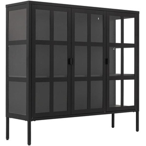 Xora Vitrine, Schwarz, Metall, 2 Fächer, 120x110x35 cm, Typenauswahl, stehend, Esszimmer, Vitrinen