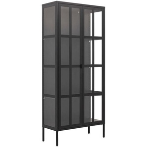 Xora Vitrine, Schwarz, Metall, 3 Fächer, 80x180x35 cm, Typenauswahl, stehend, Esszimmer, Vitrinen