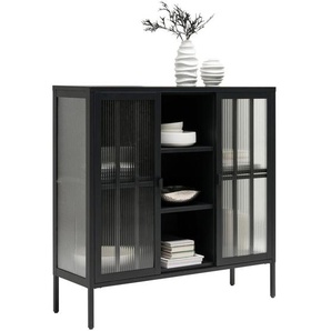Xora Vitrine, Schwarz, Metall, 4 Fächer, 110x110x35 cm, SGS-geprüft, Bsci, Beimöbel erhältlich, stehend, Esszimmer, Vitrinen