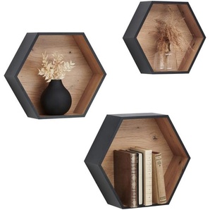 Xora Wandregalset, Schwarz, Eiche Artisan, Holzwerkstoff, 3-teilig, 30-37x26-32x9-12 cm, Bsci, Küchen, Küchenmöbel, Küchenregale