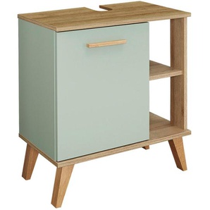 Xora Waschbeckenunterschrank Salvie, Eiche, Pastellgrün, Holzwerkstoff, Eiche, 1 Fächer, 60.5x65x33 cm, stehend, Badezimmer, Badezimmerschränke,