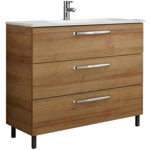 Xora Waschtischunterschrank Luga, Eiche, Metall, 2 Schubladen, 100x77x43 cm, Zusatzausstattung erhältlich, stehend, hängend, Typenauswahl, Badezimmer,
