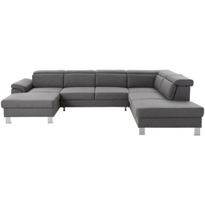 Xora Wohnlandschaft, Dunkelgrau, Textil, 5-Sitzer, U-Form, 320x226 cm, Stoffauswahl, seitenverkehrt erhältlich, Hocker Rücken echt, Wohnzimmer, Sofas