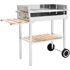 XXL Holzkohlegrill Grillwagen mit 2 Regalen Edelstahl
