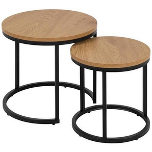 Xxxl Beistelltischset, Schwarz, Eiche, Holzwerkstoff, 2-teilig, rund, C-Form, rund, 35-45x35-40x35-45 cm, Wohnzimmer, Wohnzimmertische, Satztische