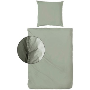 Bettwäsche, Olivgrün, Textil, Uni, 135x200 cm, Oeko-Tex® Standard 100, pflegeleicht, atmungsaktiv, Schlaftextilien, Bettwäsche, Bettwäsche, Renforcé-Bettwäsche