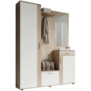 Xxxl Garderobe, Weiß, Sonoma Eiche, Holzwerkstoff, 6-teilig, 1 Schubladen, 145x188x30 cm, Garderobe, Garderoben-Sets & Serien, Garderoben-Sets
