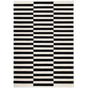 Xxxl Handwebteppich Donna, Schwarz, Weiß, Textil, Streifen, rechteckig, 160x230 cm, Oeko-Tex® Standard 100, für Fußbodenheizung geeignet, beidseitig
