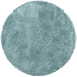 Xxxl Hochflorteppich Fluffy 3500 Blau, Blau, Textil, Uni, rund, Oeko-Tex® Standard 100, für Fußbodenheizung geeignet, schmutzabweisend,