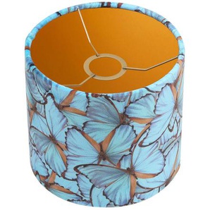 Xxxl Leuchtenschirm Velour, Blau, Metall, Textil, Schmetterling, zylindrisch, E27, 18 cm, Lampen & Leuchten, Innenbeleuchtung, Lampenschirme