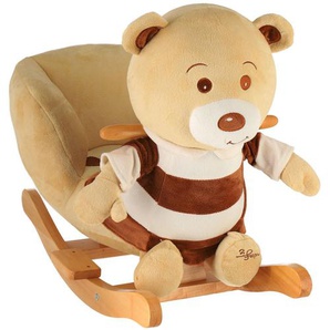 Xxxl Schaukeltier Bär Bubu, Braun, Creme, Dunkelbraun, Hellbraun, Holz, Textil, 30x50x60 cm, unisex, Fußstützen, Haltegriffe, gepolsterte Sitzfläche,