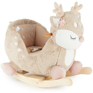 Xxxl Schaukeltier Reh Ella, Beige, Holz, Metall, Textil, Pinie, 60x52x26.5 cm, Fußstützen, Haltegriffe, gepolsterte Sitzfläche, Gurtsystem, Spielzeug,