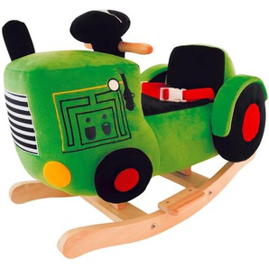 Xxxl Schaukeltier Traktor, Grün, Schwarz, Holz, Textil, 32.5x47x59 cm, unisex, Haltegriffe, gepolsterte Sitzfläche, Gurtsystem, Fußstützen, Spielzeug,
