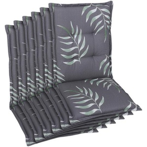 Sesselauflagenset, Anthrazit, Textil, 6-teilig, Blätter, Füllung: Schaumstoff, Vlies, 50x7x108 cm, Oeko-Tex® Standard 100, pflegeleicht, hochwertige Qualität, für den Außenbereich geeignet, mittels Bändern zu befestigen, Gurtband befestigen,