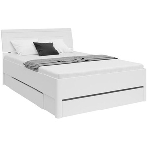Xxxl Stauraumbett, Weiß, Holzwerkstoff, 3 Schubladen, 140x200 cm, Beleuchtung, in verschiedenen Holzdekoren erhältlich, mit Schubkästen, Schlafzimmer,