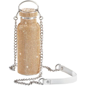 Xxxl Trinkflasche Jacky, Gold, Lederlook, Vintage-Leder, Dekodiamanten, 0,5 L, 21.5 cm, Lfgb, Schraubverschluss, hält warm, kalt, Kaffee & Tee,