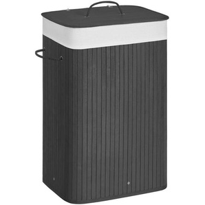 Wäschekorb, Schwarz, Metall, Textil, Naturmaterialien, Holzwerkstoff, 72 L, 40x60x30 cm, Tragegriffe, Deckel, Innenfutter, Ordnen & Aufbewahren,