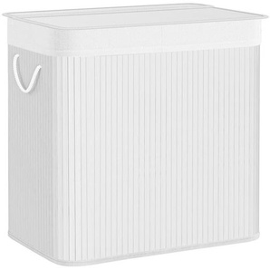 Wäschekorb, Weiß, Metall, Textil, Naturmaterialien, 150 L, 60x61.5x40 cm, Tragegriffe, Deckel, Innenfutter, Ordnen & Aufbewahren, Wäschekörbe & Tonnen