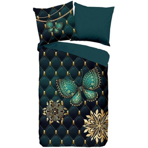 Xxxl Wendebettwäsche Lavanya, Blau, Petrol, Textil, Schmetterling, 135x200 cm, bügelleicht, Schlaftextilien, Bettwäsche, Bettwäsche,