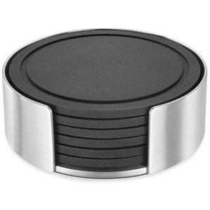 Zack Glasuntersetzerset Vetro, Edelstahl, Schwarz, Kunststoff, Metall, 7-teilig, rund, 9x3.5x9 cm, Wohntextilien, Tischwäsche, Untersetzer